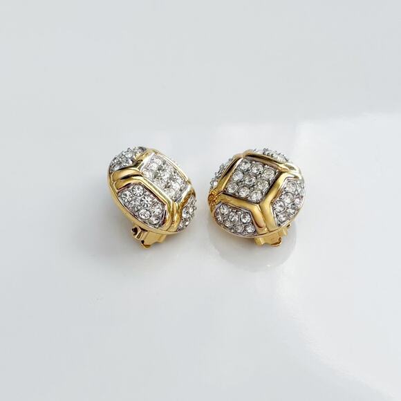 Vintage Nina Ricci Rhinestone Gold Tone Clip-On Earrings Signed - Picture 4 of 15